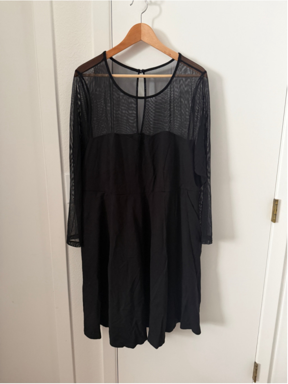 Torrid Black Mesh Yoke Fit & Flare Dress Size 24 Long Sleeve Plus Size Cocktail